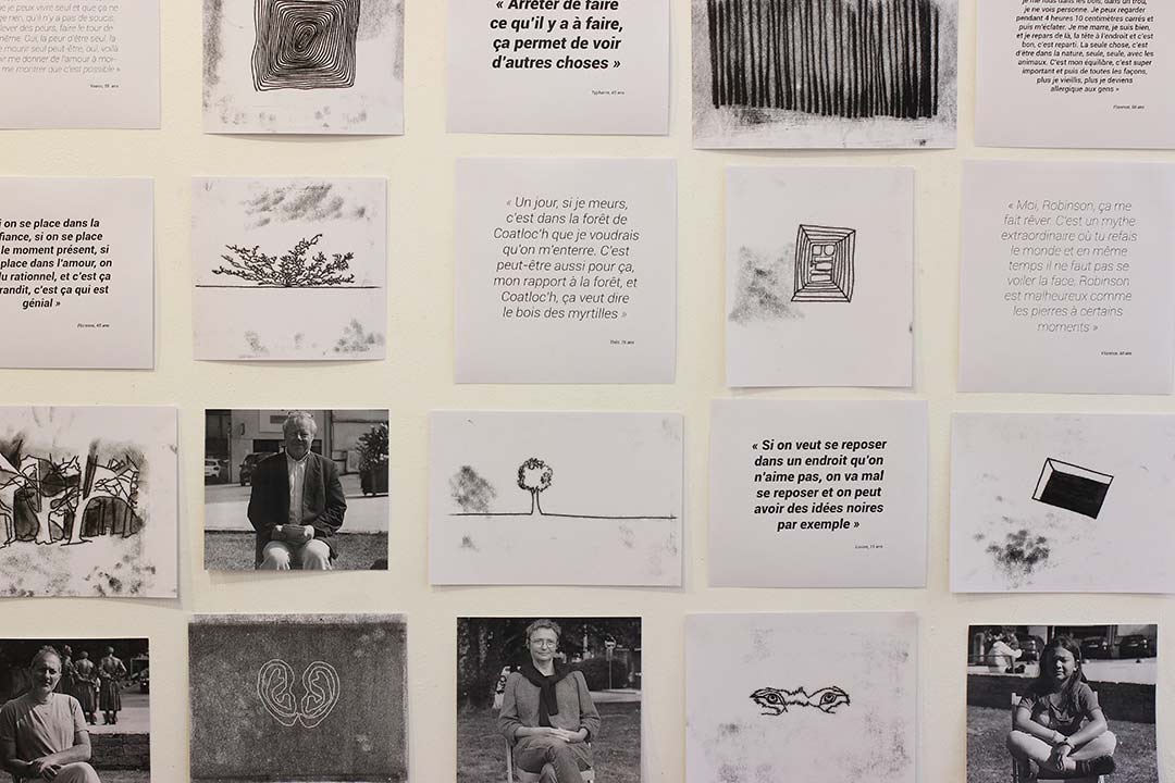 Portrait d'habitants. Art participatif, Carhaix 2020. installation à l'Ephémère (Port Louis), vue rapprochée. oeuvre Viviane Rabaud