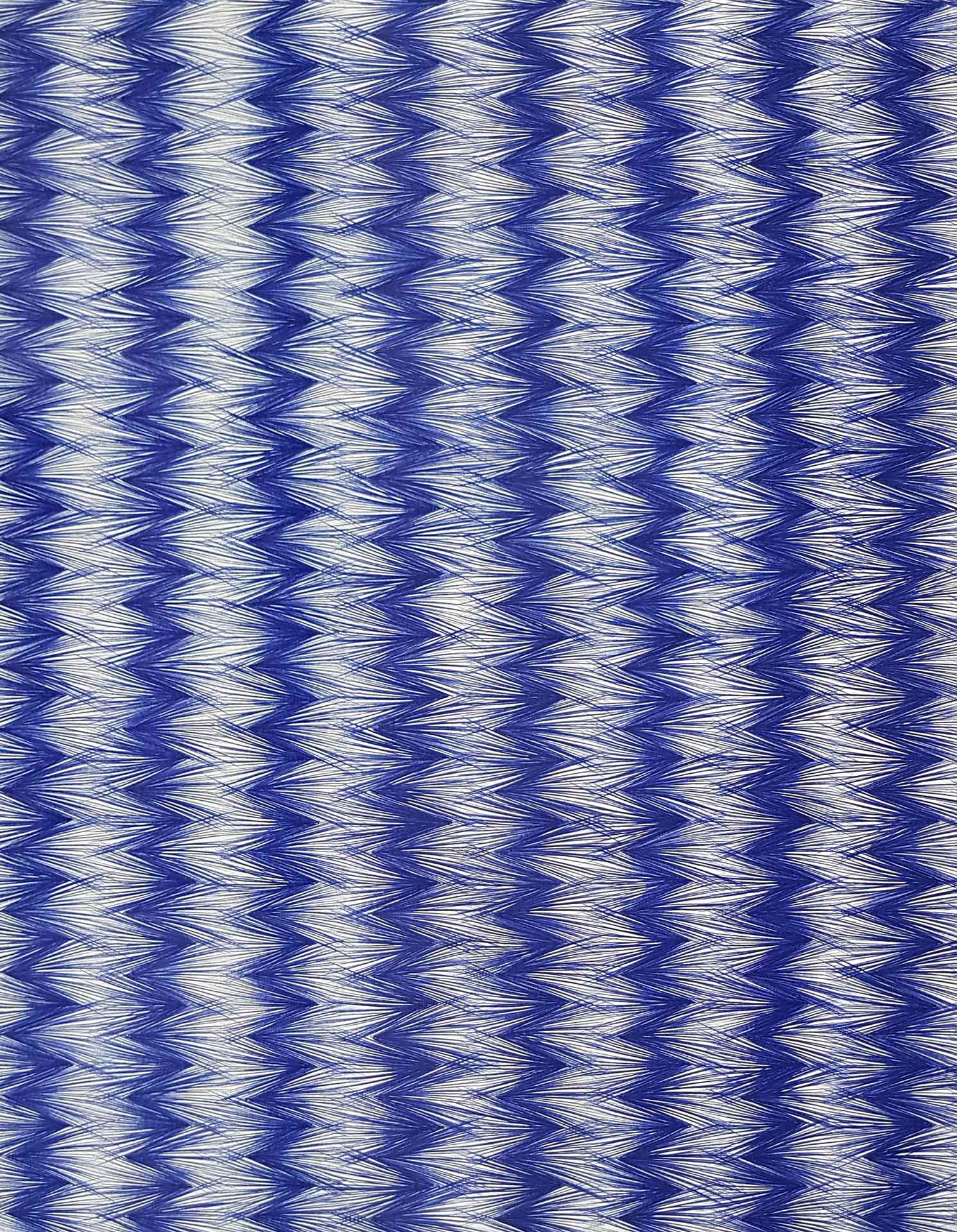 Lignes, oeuvre viviane rabaud, dessin au stylo à bille bleu représentant une étoffe, motif faisceaux