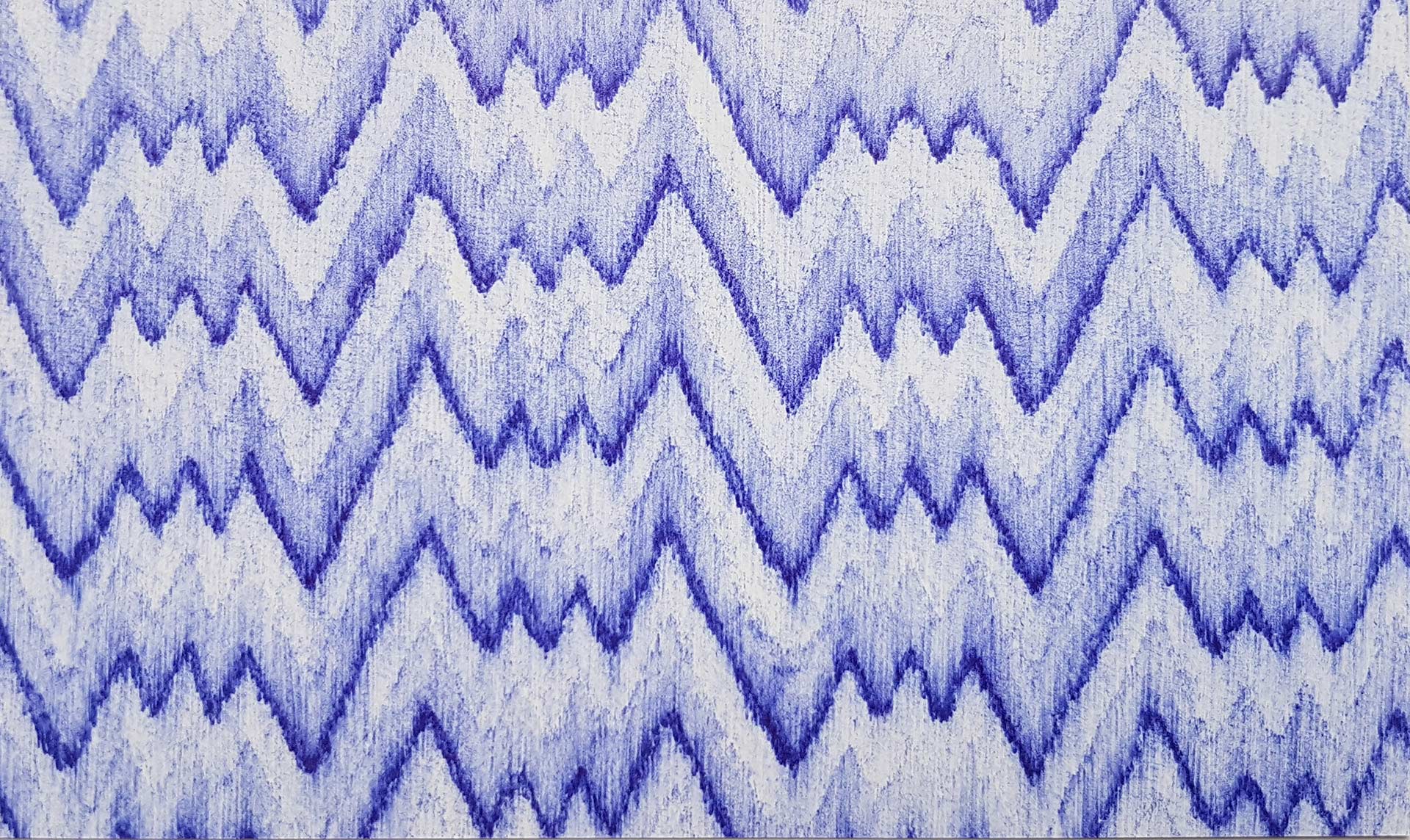 Lignes, oeuvre viviane rabaud, dessin au stylo à bille bleu représentant une étoffe, motif triangles