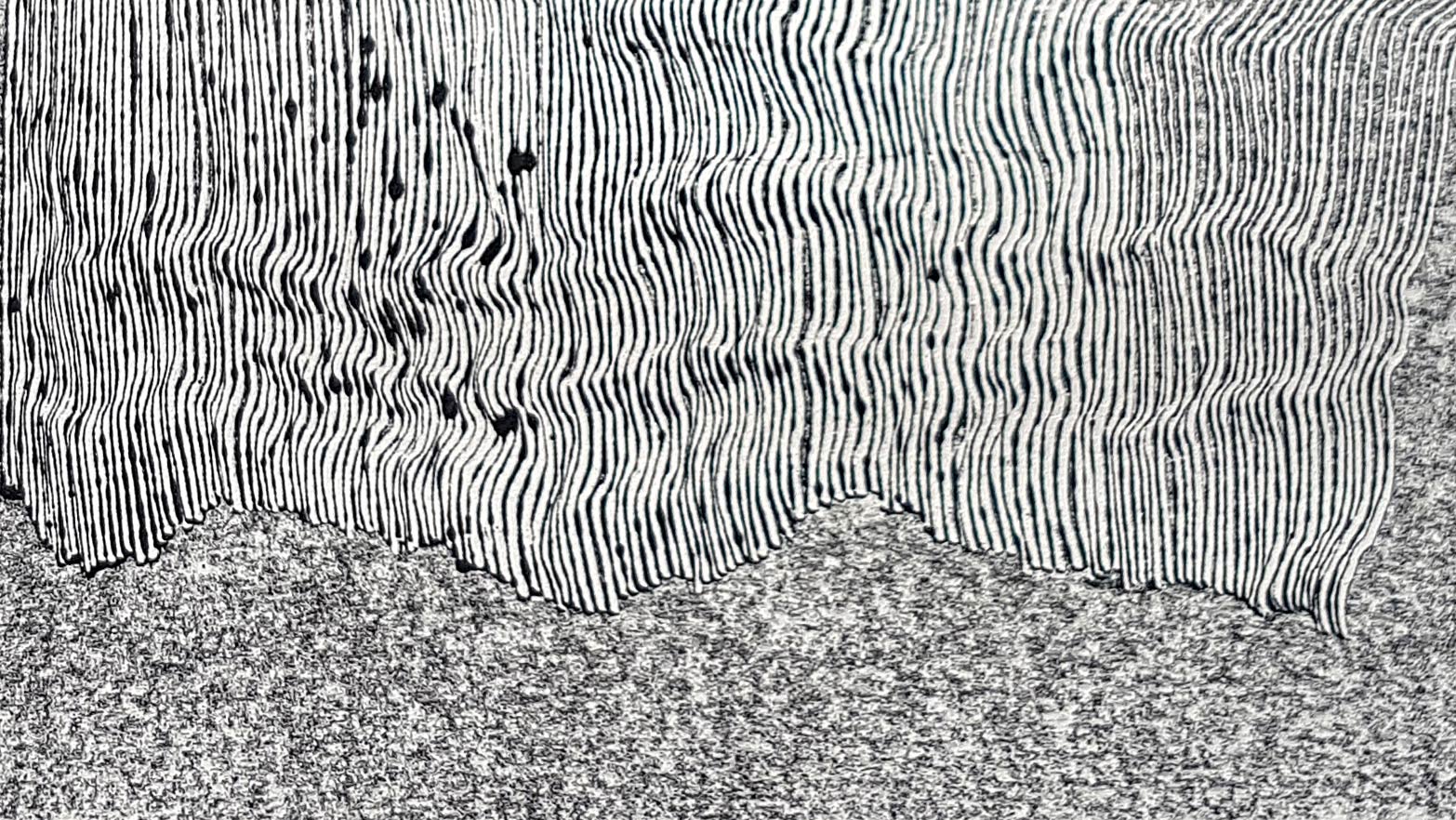 Lignes, oeuvre viviane rabaud, encre, estampe, lignes noires sur fond blanc