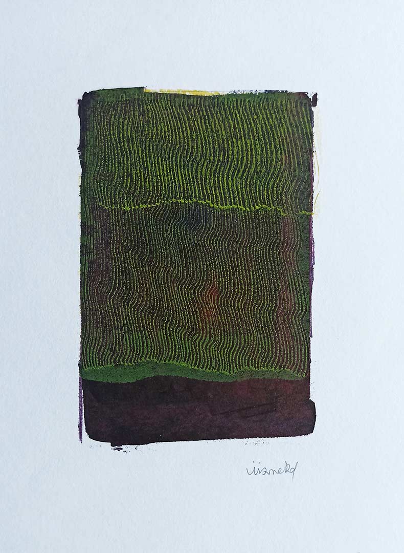 viviane-rabaud-estampe-47-oeuvre Lignes, oeuvre viviane rabaud, encre, estampe, lignes jaunes sur fond violet