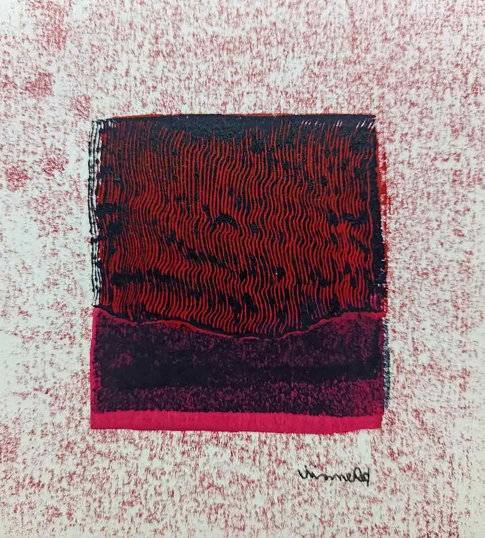 Lignes, oeuvre viviane rabaud, encre, estampe, lignes noires sur fond rose