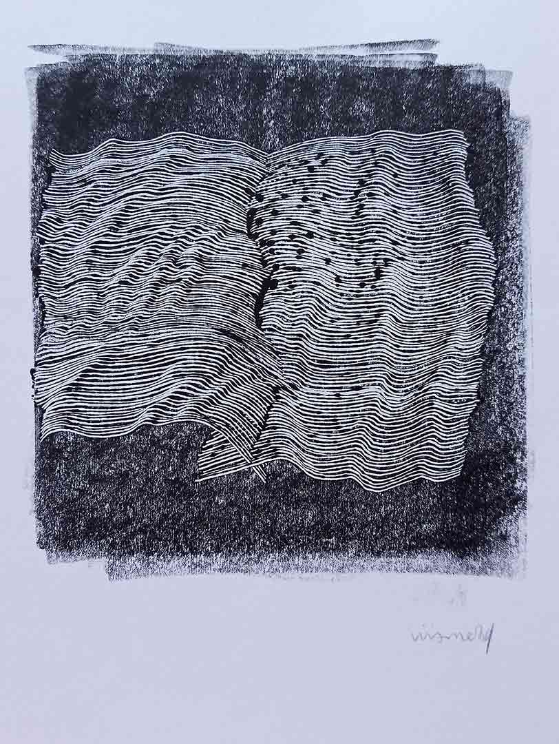viviane-rabaud-estampe-58-oeuvre Lignes, oeuvre viviane rabaud, encre, estampe, lignes noires sur fond blanc, croisements