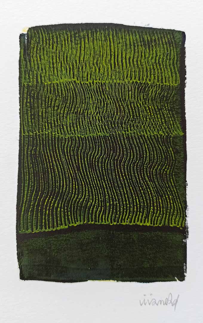 Lignes, oeuvre viviane rabaud, encre, estampe, lignes jaunes sur fond noir
