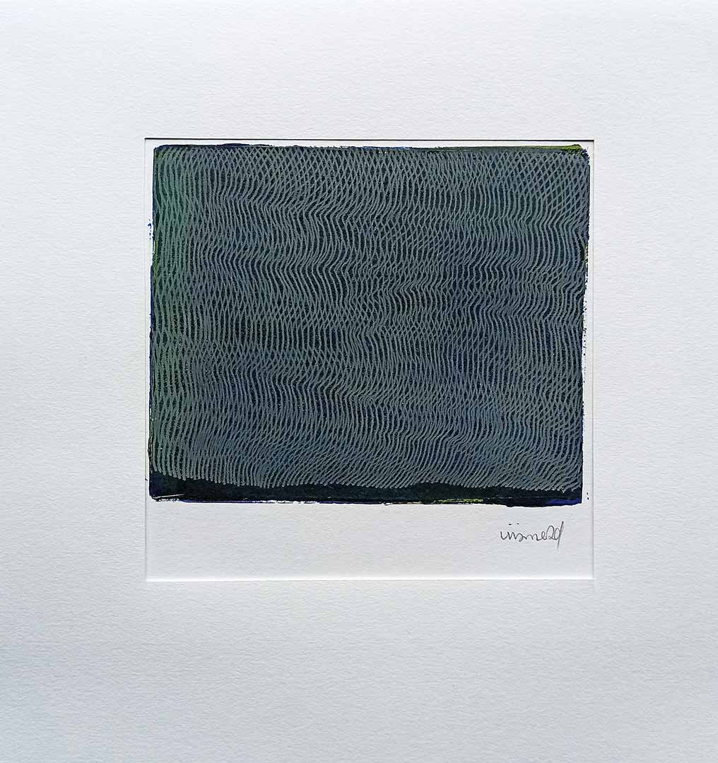 Lignes, oeuvre viviane rabaud, encre, estampe, lignes blanches sur fond vert